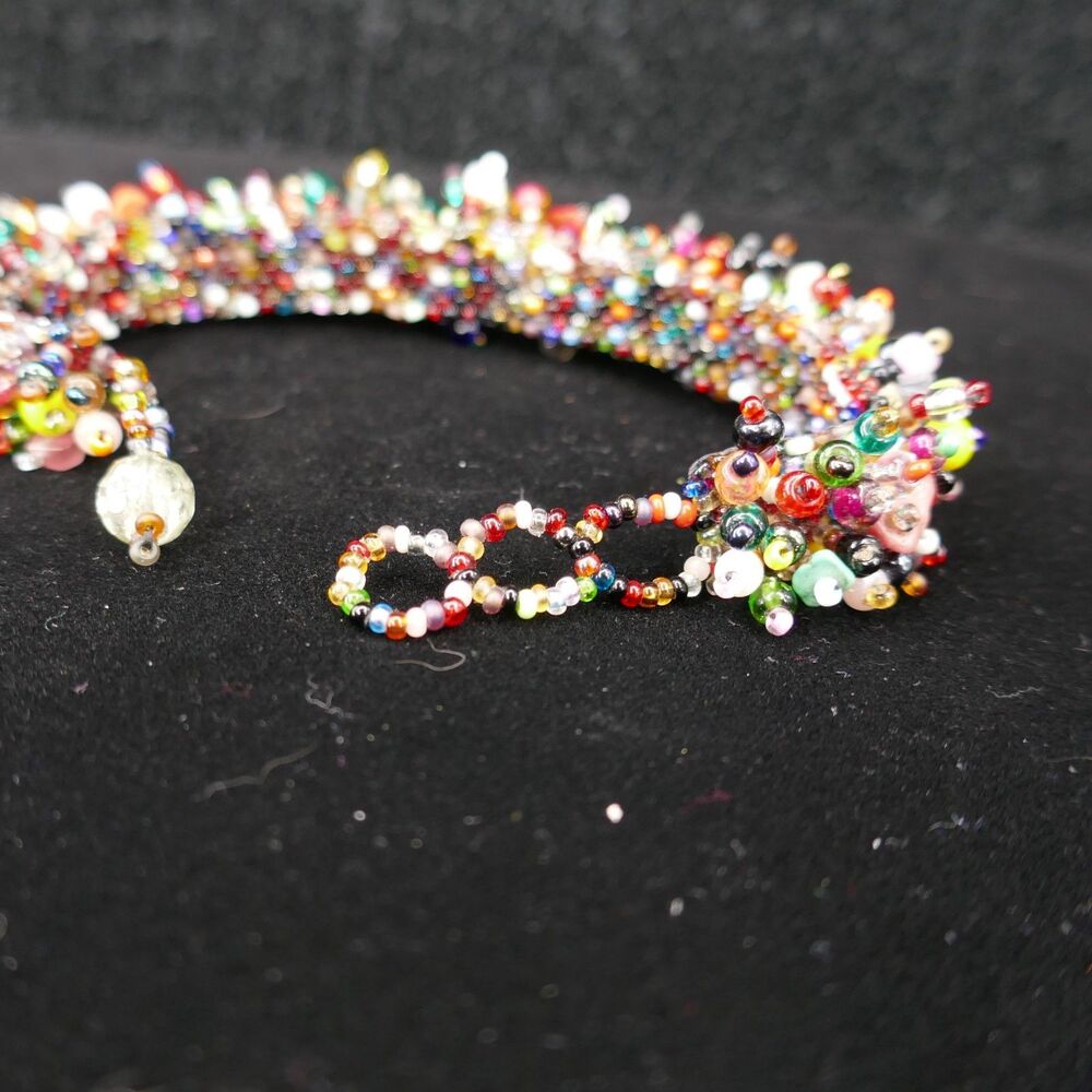 Beaded Confetti Cluster Cuff Bracelet Toggle Multi Color Glass Boho 7-8 inch - Picture 5 of 5